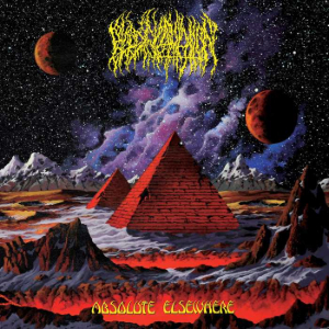 Absolute Elsewhere album cover — two pyramids on a mountainous planet in space, twin moons against a starry sky